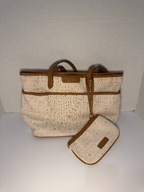 Rosetti Tessa Tote Handbag Purse 2 Pc Set Cream Tan Geo Work Bag Shoulder Pocket